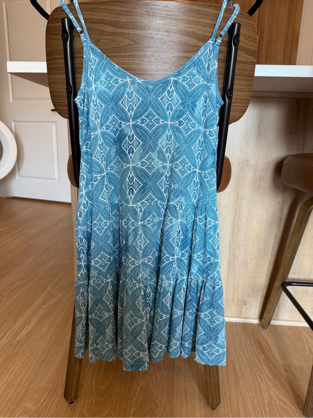 Hurley Blue Patterned Spaghetti-Strap Mini Dress